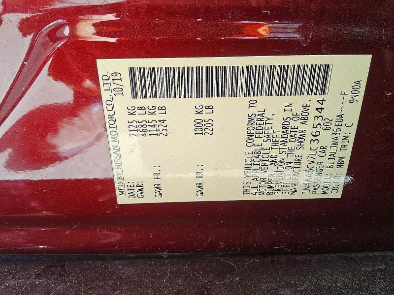 2020 Nissan Maxima მანქანა იყიდება აუქციონზე, vin: 1N4AA6CV7LC365344, აუქციონის ნომერი: 59726976