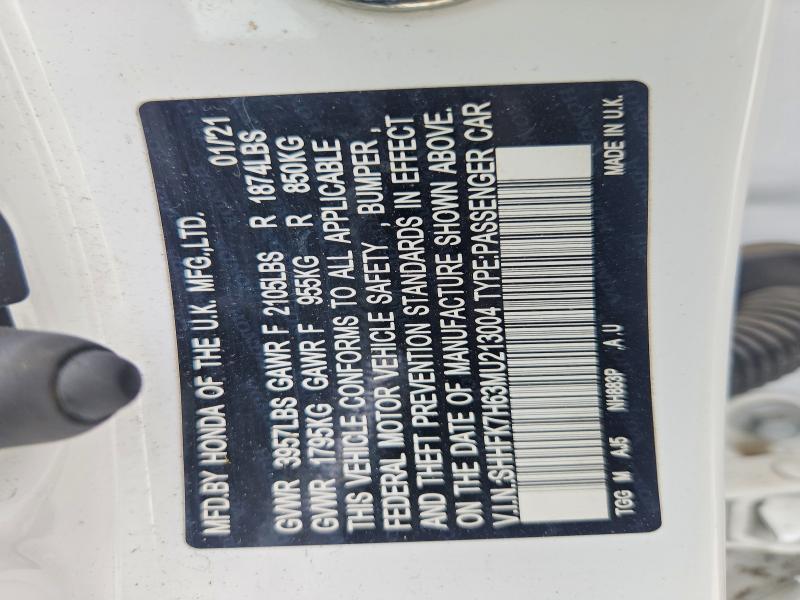 61561456 :رقم المزاد ، SHHFK7H63MU213004 vin ، 2021 Honda Civic مزاد بيع