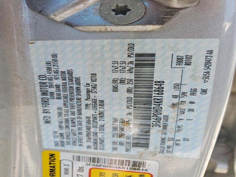 Продажа на аукционе авто 2019 Ford Fusion, vin: 3FA6P0HD4KR168648, номер лота: 60252246