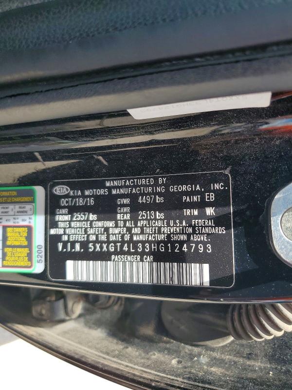 2017 Kia Optima მანქანა იყიდება აუქციონზე, vin: 5XXGT4L33HG124793, აუქციონის ნომერი: 59217226
