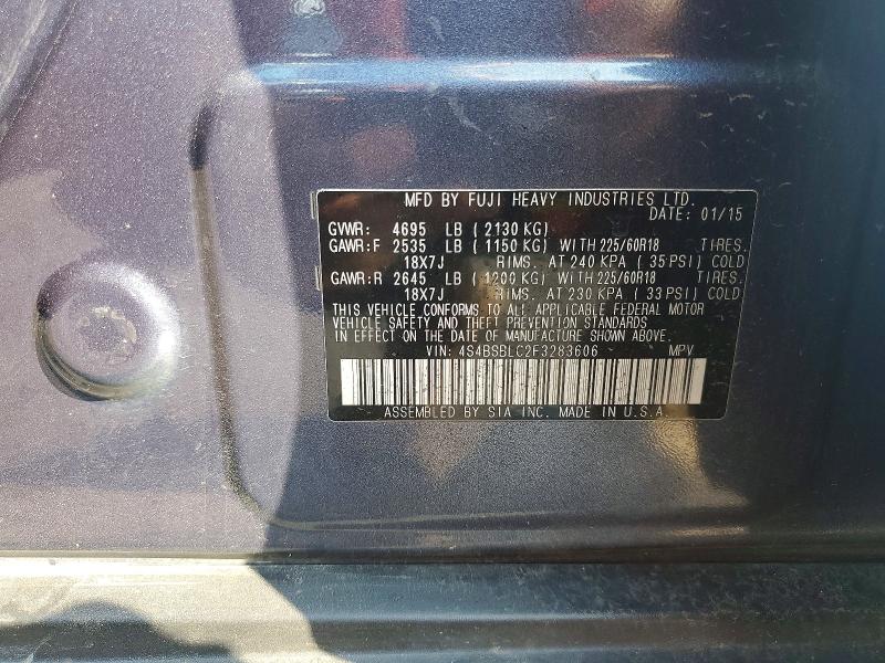 2015 Subaru Outback მანქანა იყიდება აუქციონზე, vin: 4S4BSBLC2F3283606, აუქციონის ნომერი: 60301656