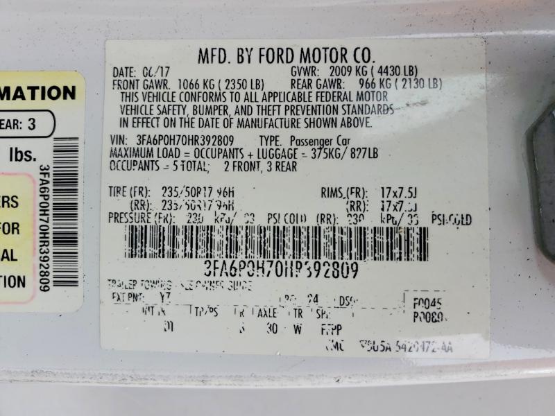 Продажа на аукционе авто 2017 Ford Fusion, vin: 3FA6P0H70HR392809, номер лота: 59903386