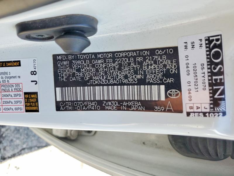 63174966 :رقم المزاد ، JTDKN3DU8A0198353 vin ، 2010 Toyota Prius مزاد بيع