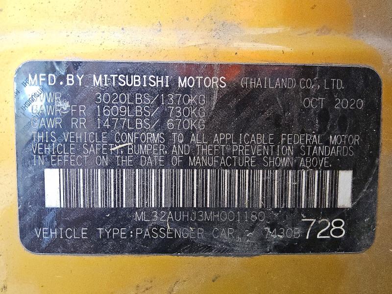 Продажа на аукционе авто 2021 Mitsubishi Mirage, vin: ML32AUHJ3MH001180, номер лота: 63134736