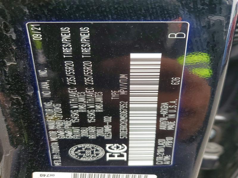 61002216 :رقم المزاد ، 5TDEBRCH2MS067952 vin ، 2021 Toyota Highlander مزاد بيع