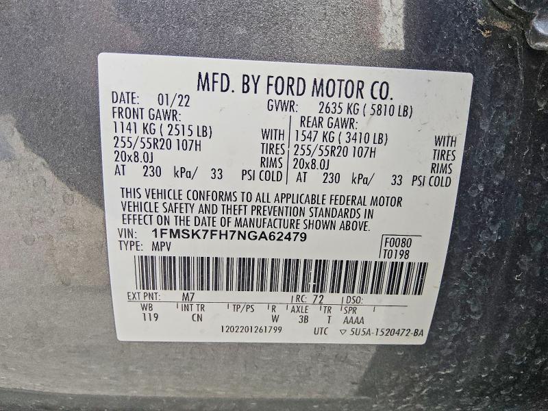 Aukcja sprzedaży 2022 Ford Explorer, vin: 1FMSK7FH7NGA62479, numer aukcji: 60656586