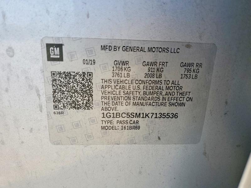 Aukcja sprzedaży 2019 Chevrolet Cruze, vin: 1G1BC5SM1K7135536, numer aukcji: 58890216