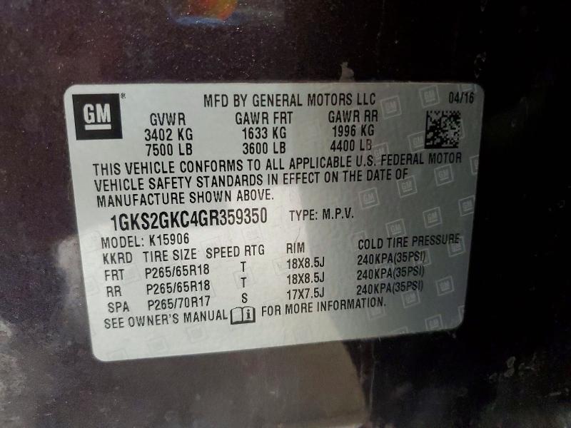 Aukcja sprzedaży 2016 Gmc Yukon Xl, vin: 1GKS2GKC4GR359350, numer aukcji: 63329656