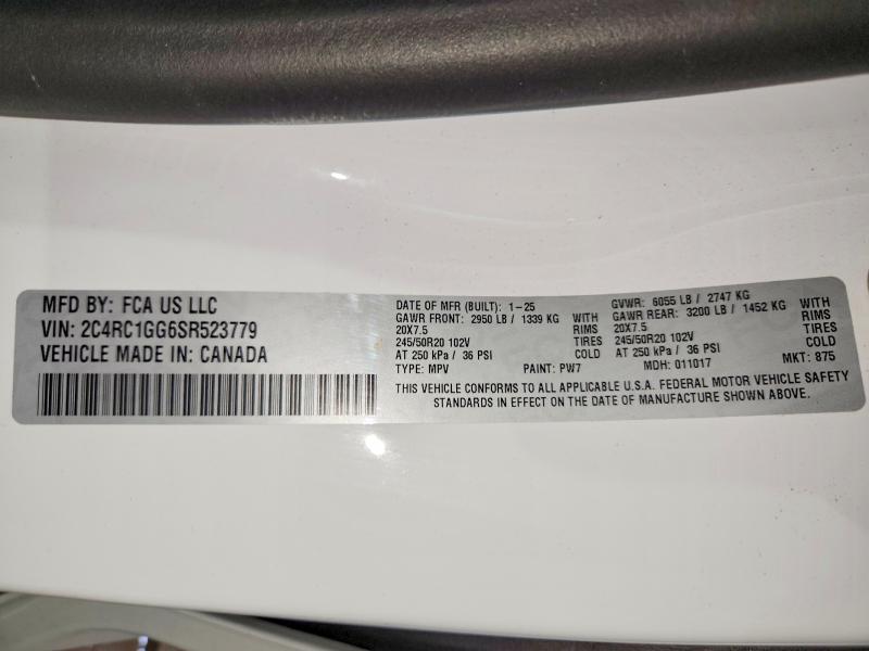 Aukcja sprzedaży 2025 Chrysler Pacifica, vin: 2C4RC1GG6SR523779, numer aukcji: 60916556
