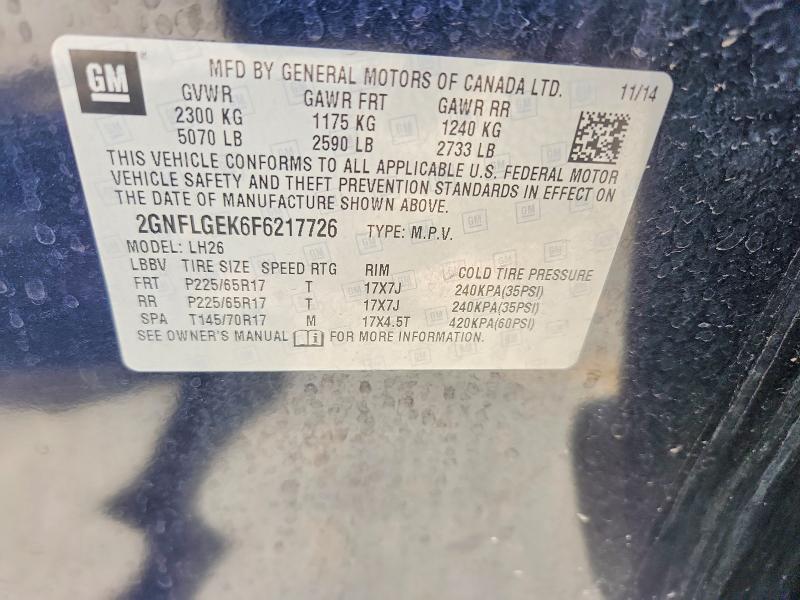 Auction sale of the 2015 Chevrolet Equinox, vin: 2GNFLGEK6F6217726, lot number: 59305616
