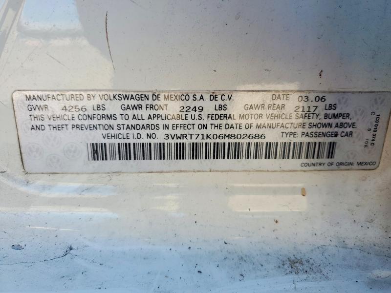 62544746 :رقم المزاد ، 3VWRT71K06M802686 vin ، 2006 Volkswagen Jetta مزاد بيع