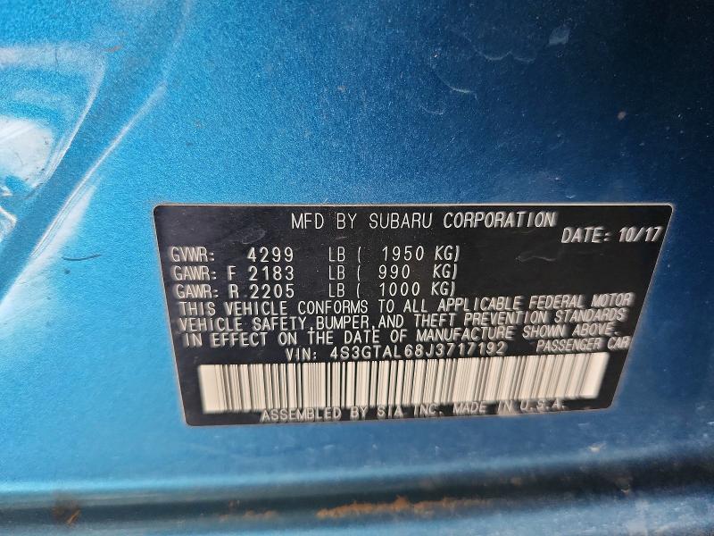 61281616 :رقم المزاد ، 4S3GTAL68J3717192 vin ، 2018 Subaru Impreza مزاد بيع