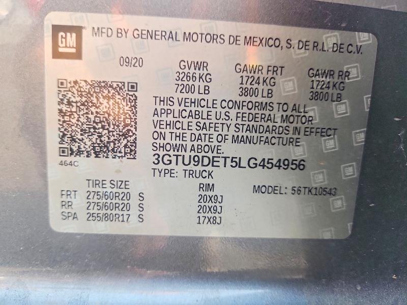 Aukcja sprzedaży 2020 Gmc Sierra, vin: 3GTU9DET5LG454956, numer aukcji: 62633656