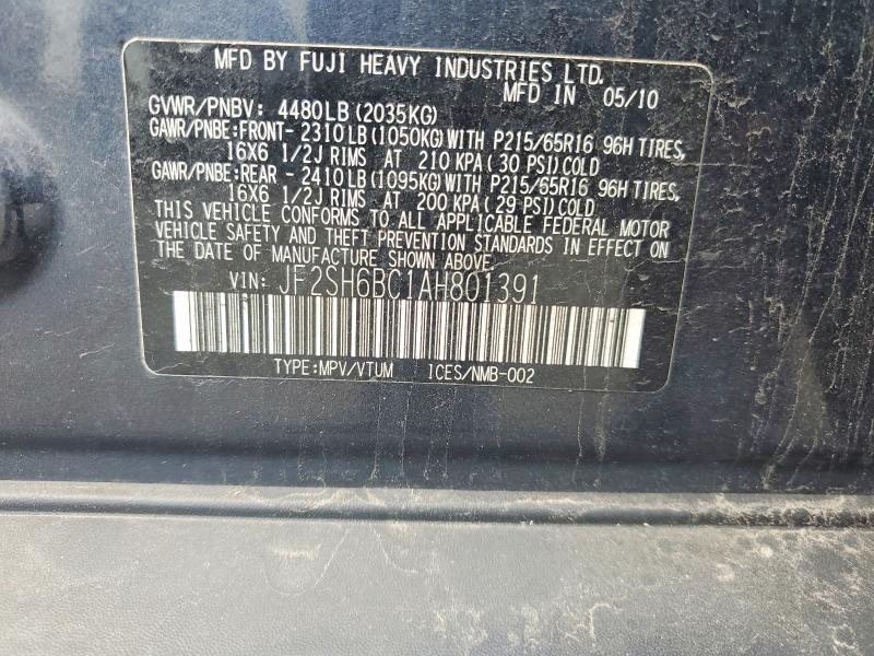 Продаж на аукціоні авто 2010 Subaru Forester, vin: JF2SH6BC1AH801391, номер лоту: 63029776