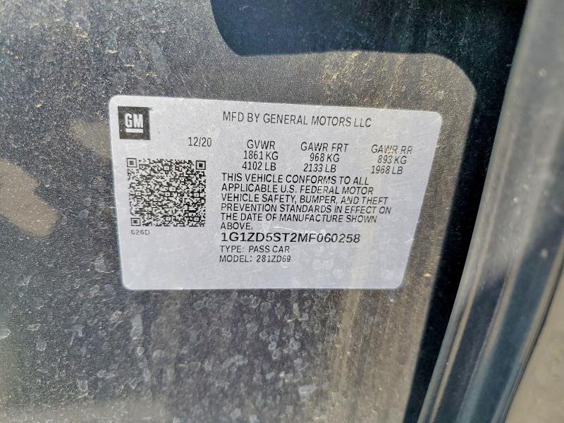2021 Chevrolet Malibu მანქანა იყიდება აუქციონზე, vin: 1G1ZD5ST2MF060258, აუქციონის ნომერი: 58585476