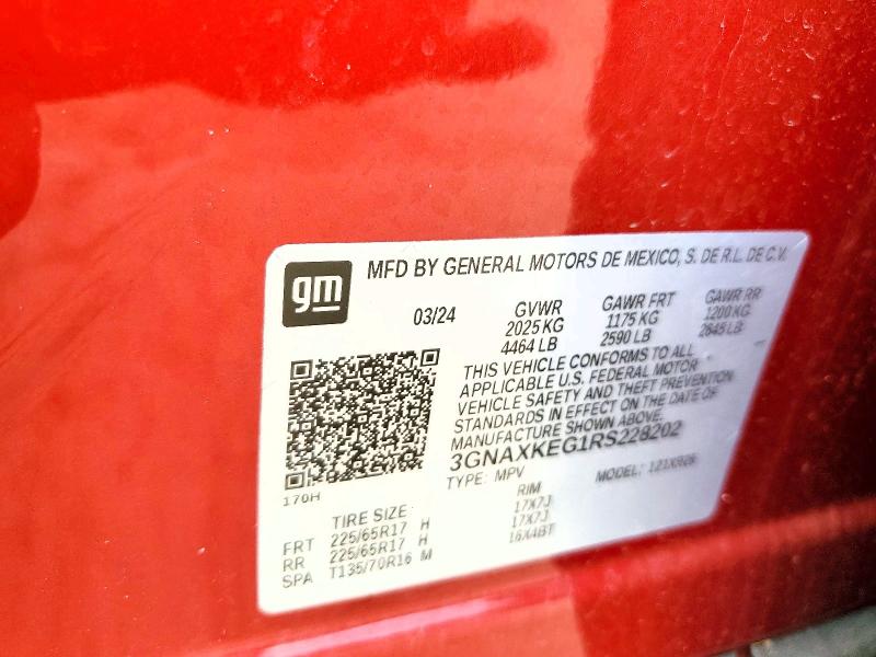 62768466 :رقم المزاد ، 3GNAXKEG1RS228202 vin ، 2024 Chevrolet Equinox مزاد بيع