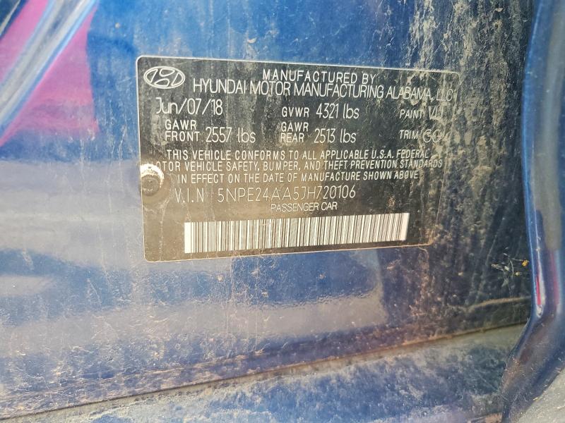 2018 Hyundai Sonata მანქანა იყიდება აუქციონზე, vin: 5NPE24AA5JH720106, აუქციონის ნომერი: 60270696