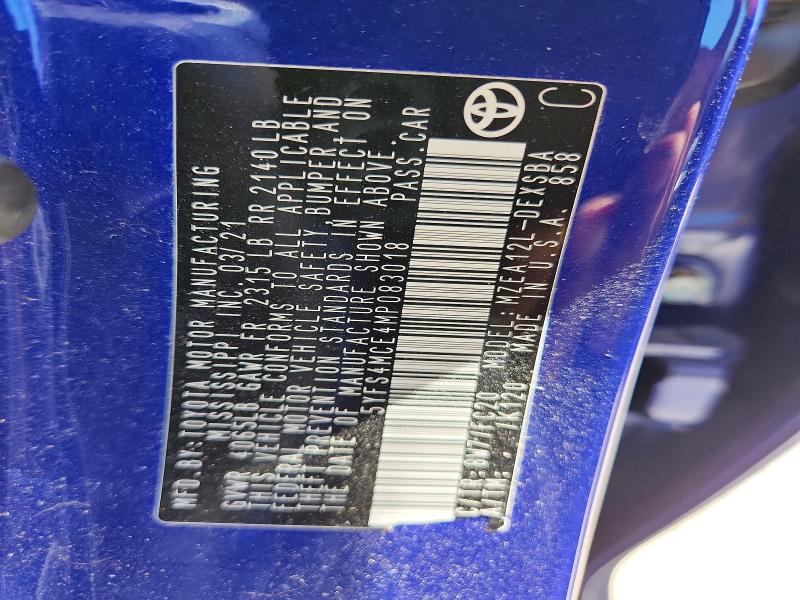 Продажа на аукционе авто 2021 Toyota Corolla, vin: 5YFS4MCE4MP083018, номер лота: 60646576