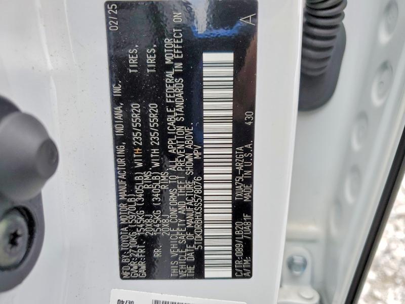 2025 Toyota Highlander მანქანა იყიდება აუქციონზე, vin: 5TDKDRBHXSS578076, აუქციონის ნომერი: 62123216