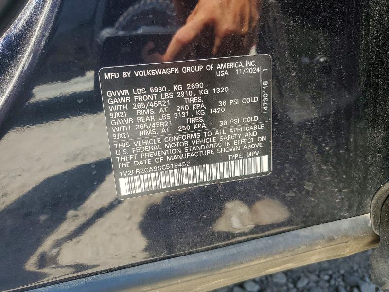 2025 Volkswagen Atlas მანქანა იყიდება აუქციონზე, vin: 1V2FR2CA9SC519452, აუქციონის ნომერი: 60020116