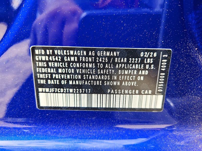 2026 Volkswagen Golf R მანქანა იყიდება აუქციონზე, vin: WVWJF7CD2TW223717, აუქციონის ნომერი: 63002906