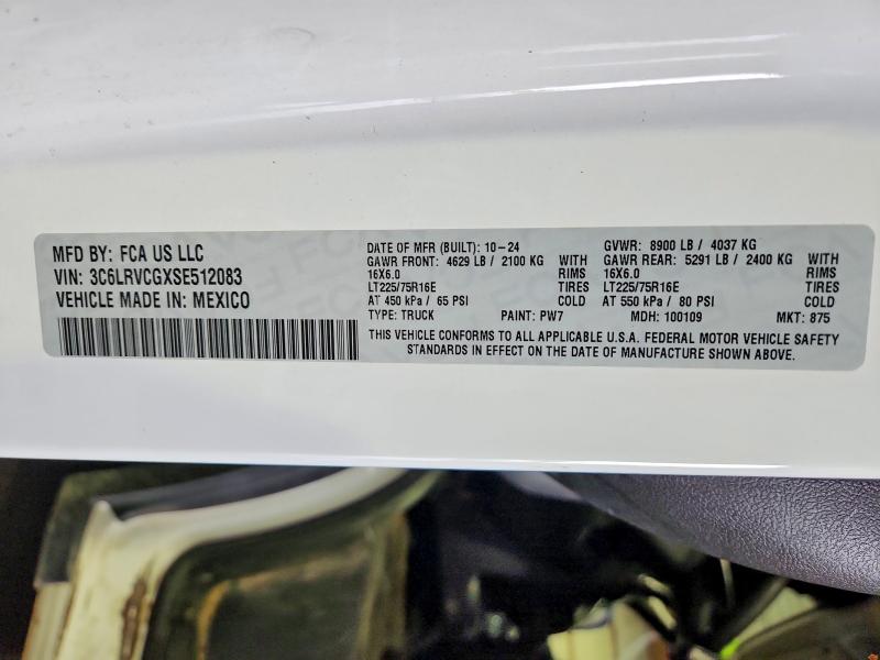 62828816 :رقم المزاد ، 3C6LRVCGXSE512083 vin ، 2025 Ram Promaster 2500 مزاد بيع
