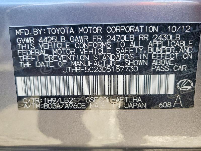 61351866 :رقم المزاد ، JTHBF5C23D5187730 vin ، 2013 Lexus Is مزاد بيع