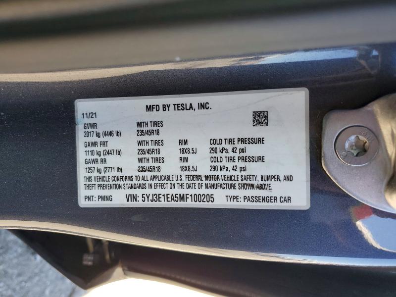 Продаж на аукціоні авто 2021 Tesla Model 3, vin: 5YJ3E1EA5MF100205, номер лоту: 60325256