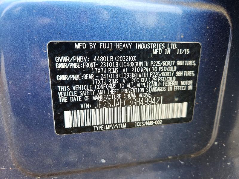 Продаж на аукціоні авто 2016 Subaru Forester, vin: JF2SJAFC3GH499421, номер лоту: 61642086