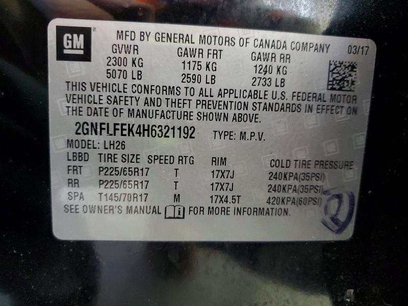 Aukcja sprzedaży 2017 Chevrolet Equinox, vin: 2GNFLFEK4H6321192, numer aukcji: 60010266