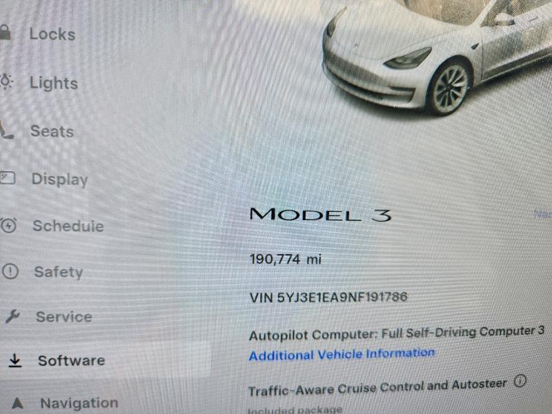 60093126 :رقم المزاد ، 5YJ3E1EA9NF191786 vin ، 2022 Tesla Model 3 مزاد بيع