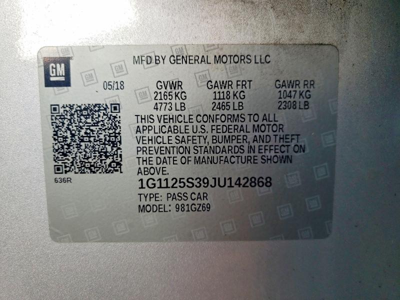 2018 Chevrolet Impala მანქანა იყიდება აუქციონზე, vin: 1G1125S39JU142868, აუქციონის ნომერი: 59372016