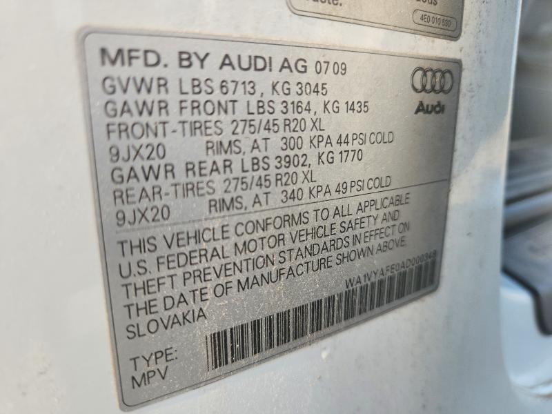 Продаж на аукціоні авто 2010 Audi Q7, vin: WA1VYAFE0AD000348, номер лоту: 61321696