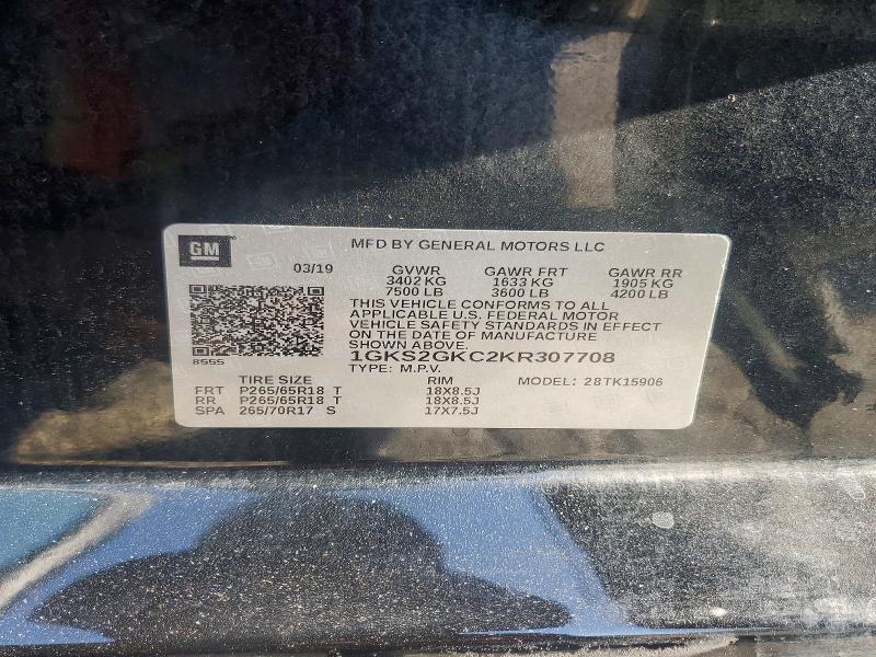 60328276 :رقم المزاد ، 1GKS2GKC2KR307708 vin ، 2019 Gmc Yukon Xl مزاد بيع