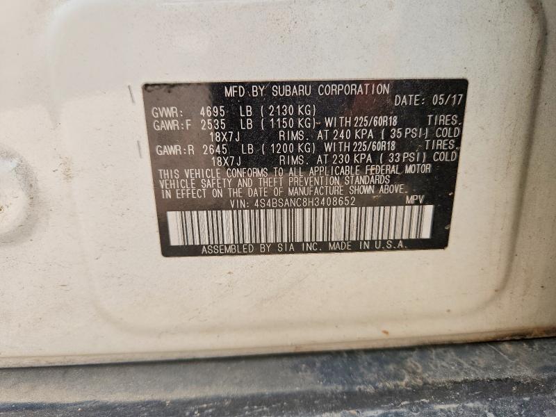 61340256 :رقم المزاد ، 4S4BSANC8H3408652 vin ، 2017 Subaru Outback مزاد بيع