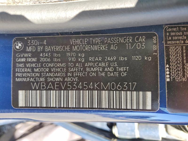 63233676 :رقم المزاد ، WBAEV53454KM06317 vin ، 2004 Bmw 330 مزاد بيع