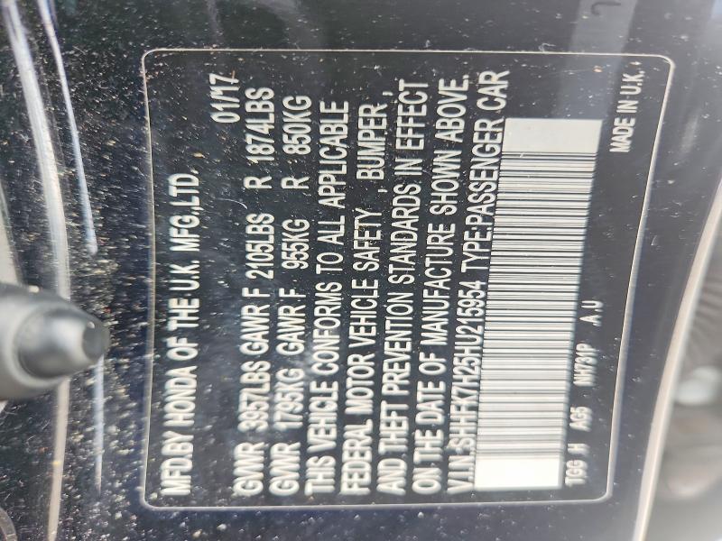 Продажа на аукционе авто 2017 Honda Civic, vin: SHHFK7H25HU215954, номер лота: 60160136