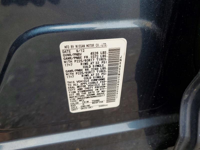 60294086 :رقم المزاد ، JN8AS5MV0DW608917 vin ، 2013 Nissan Rogue مزاد بيع