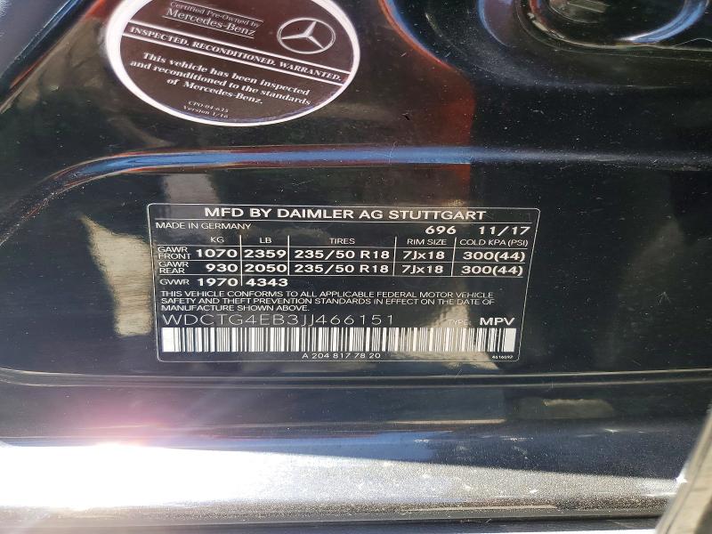 61445886 :رقم المزاد ، WDCTG4EB3JJ466151 vin ، 2018 Mercedes-benz Gla 250 مزاد بيع