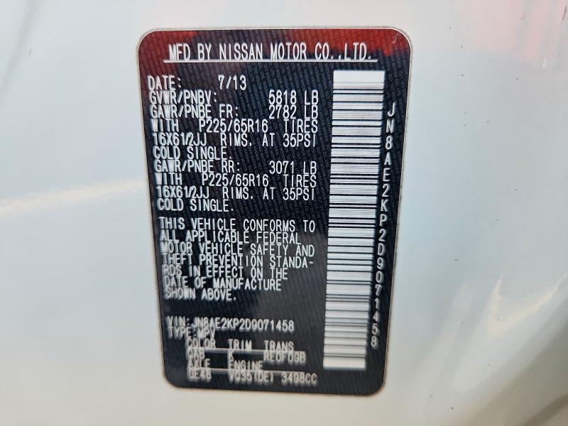 Продажа на аукционе авто 2013 Nissan Quest, vin: JN8AE2KP2D9071458, номер лота: 61959446