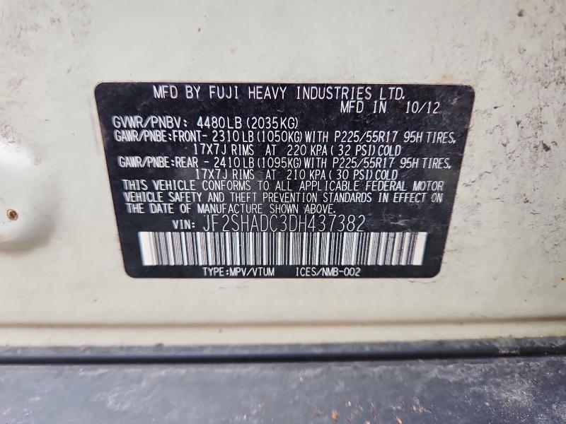 Продаж на аукціоні авто 2013 Subaru Forester, vin: JF2SHADC3DH437382, номер лоту: 62742936