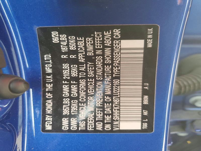 Aukcja sprzedaży 2020 Honda Civic, vin: SHHFK7H87LU222160, numer aukcji: 59541296