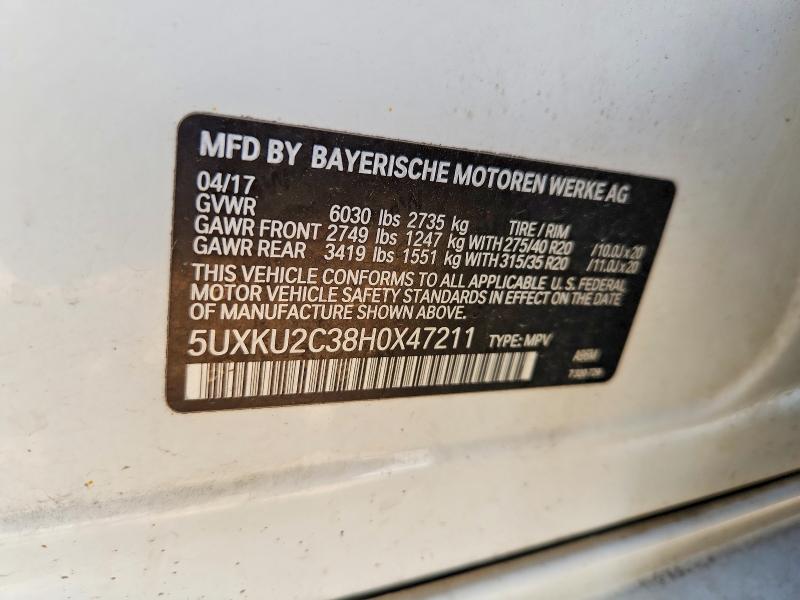 2017 Bmw X6 მანქანა იყიდება აუქციონზე, vin: 5UXKU2C38H0X47211, აუქციონის ნომერი: 59189956