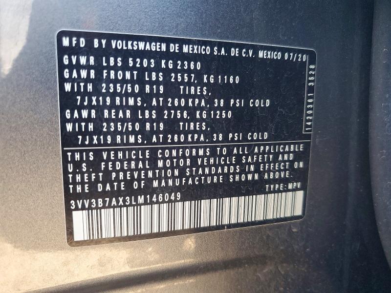 Aukcja sprzedaży 2020 Volkswagen Tiguan, vin: 3VV3B7AX3LM146049, numer aukcji: 60132886