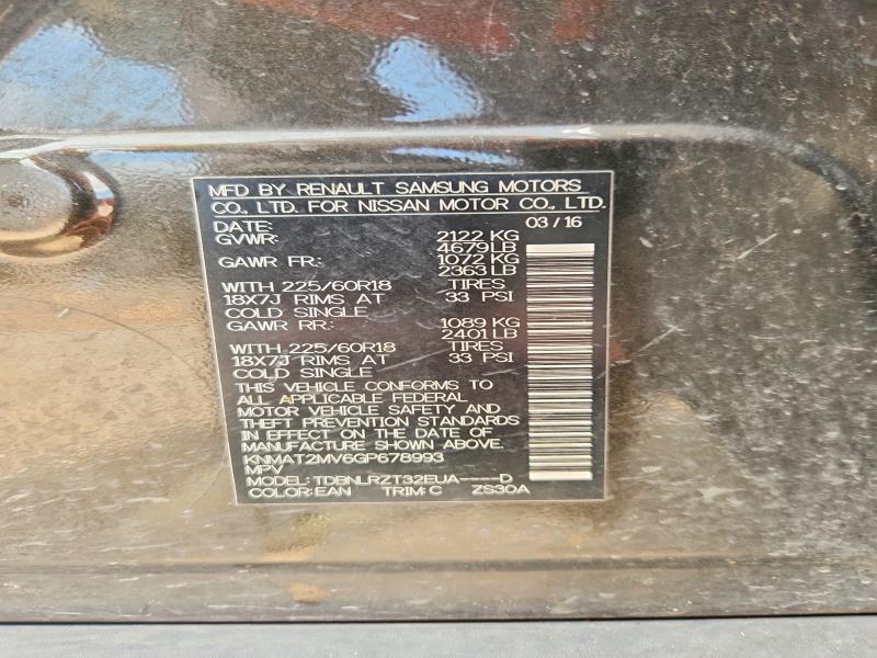 60320576 :رقم المزاد ، KNMAT2MV6GP678993 vin ، 2016 Nissan Rogue مزاد بيع