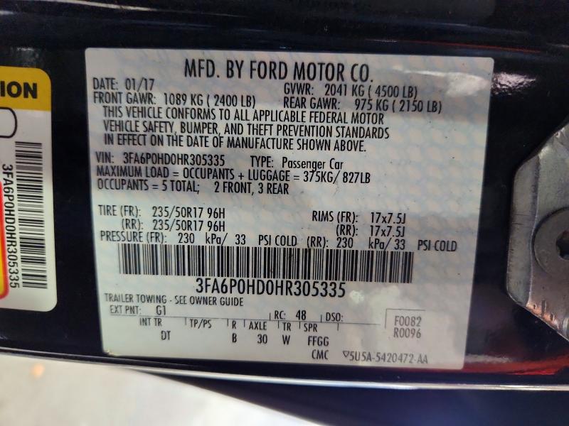 63125016 :رقم المزاد ، 3FA6P0HD0HR305335 vin ، 2017 Ford Fusion مزاد بيع