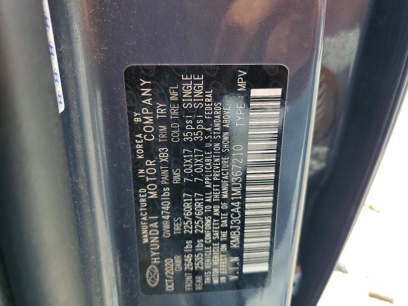 61958856 :رقم المزاد ، KM8J3CA41MU367210 vin ، 2021 Hyundai Tucson مزاد بيع