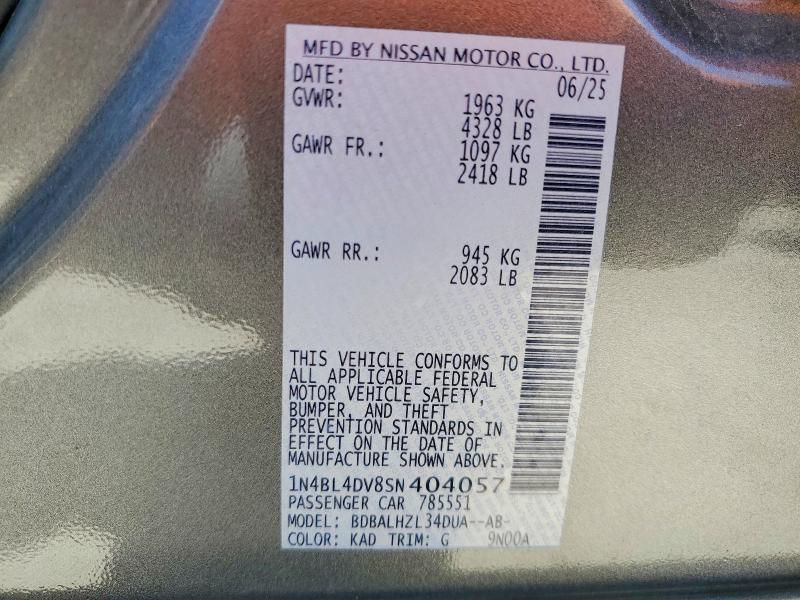 Aukcja sprzedaży 2025 Nissan Altima, vin: 1N4BL4DV8SN404057, numer aukcji: 60231726