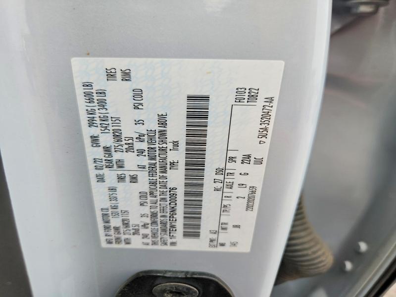 2022 Ford F150 მანქანა იყიდება აუქციონზე, vin: 1FTEW1EP6NKD00976, აუქციონის ნომერი: 61663276