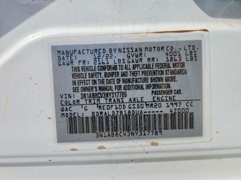 2022 Nissan Sentra მანქანა იყიდება აუქციონზე, vin: 3N1AB8CV3NY317789, აუქციონის ნომერი: 62800606